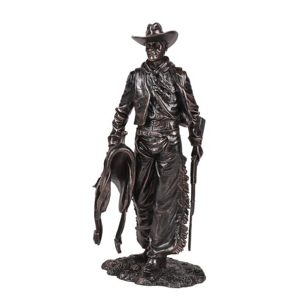 Cowboy Statue with Rifle and Saddle Western Sculpture Bronze Art